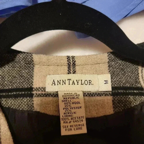 Ann Taylor Blazer Plaid Womens Medium Wool Blend Jacket Black Beige Academia y2k - Picture 4 of 7